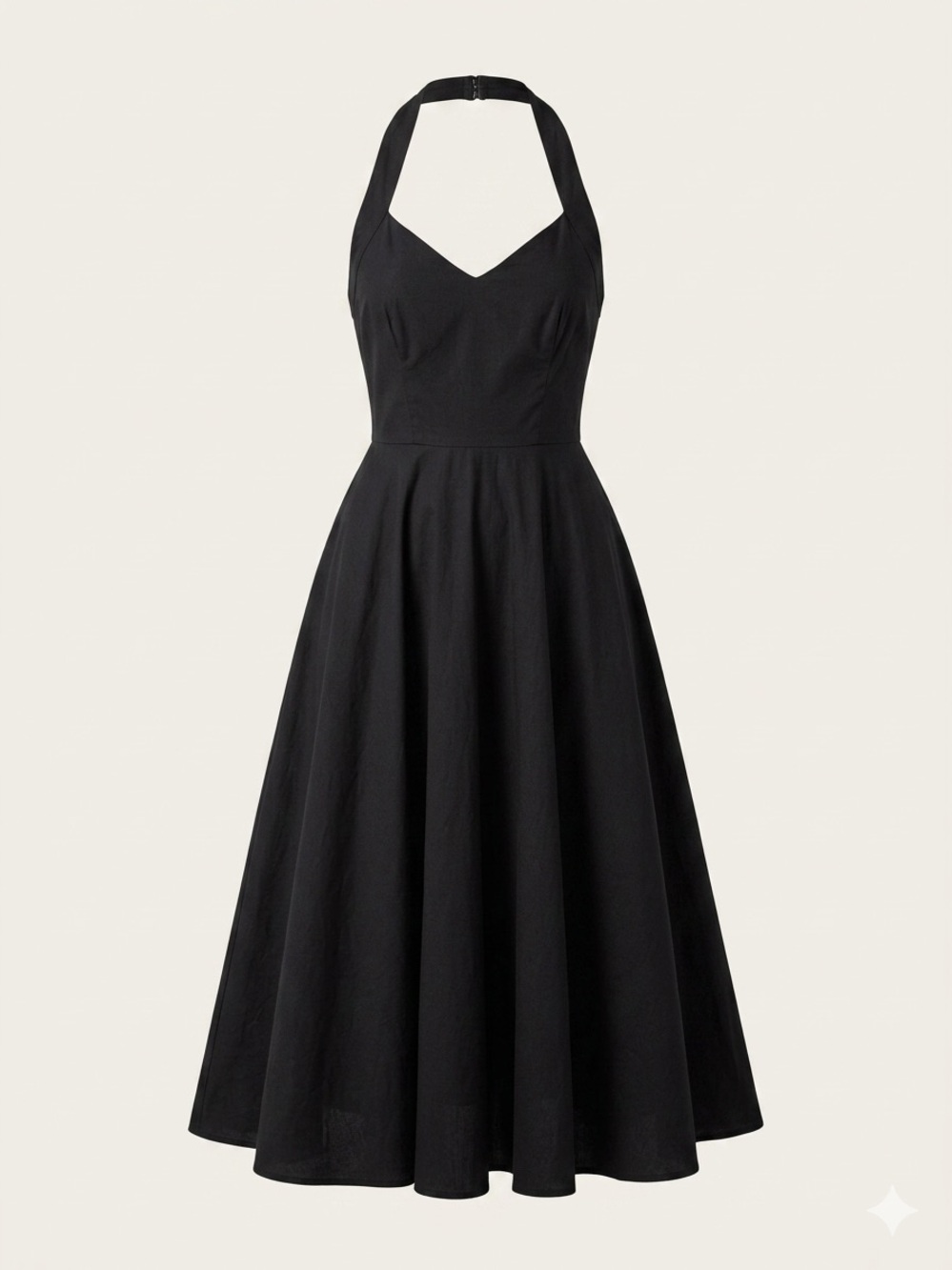 Crystal Sky Black Halter Neck Dress With a V Neckline